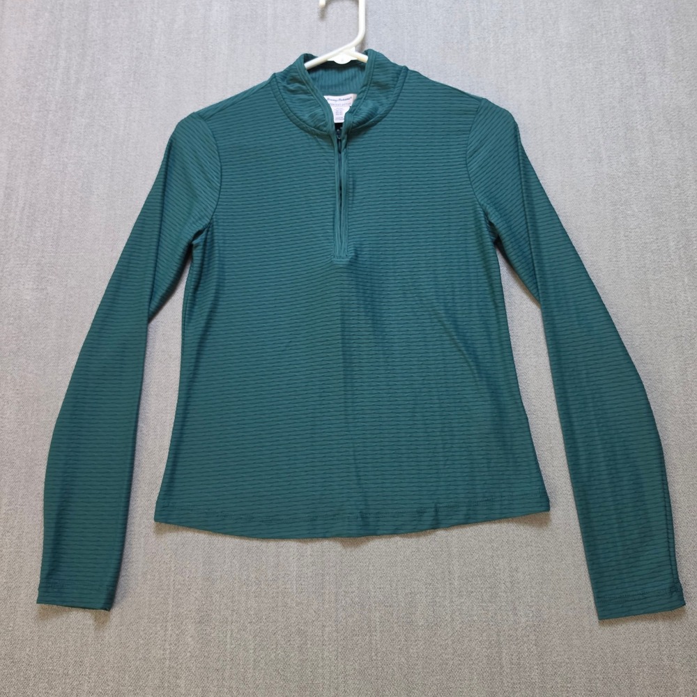Tommy Bahama Pullover Women XS Teal Green Textured Quarter Zip Active Top
